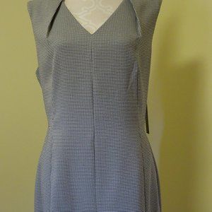 Size 14 Black/White Herringbone V-Neck Dress-NEW